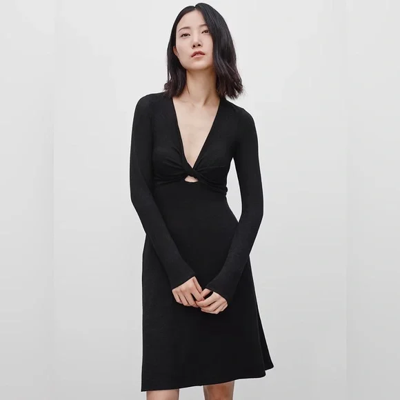 Aritzia Wilfred Free Paige Twist Front Longsleeve Dress in Cardamon NWT - Picture 2 of 15